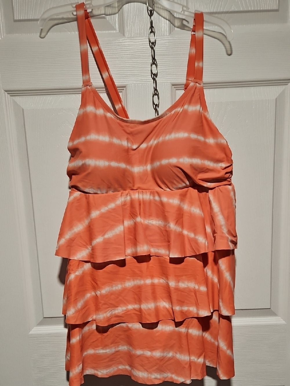 Catherines Orange and White Tie-Dye Layered Tank One-Piece